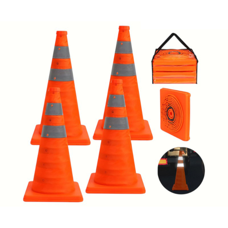 High-Intensity Reflective Portable Multi-functional Collapsible Traffic Cone na may Top-Mounted Plug-in LED Warning Light para sa Emergency at Mobile Operations