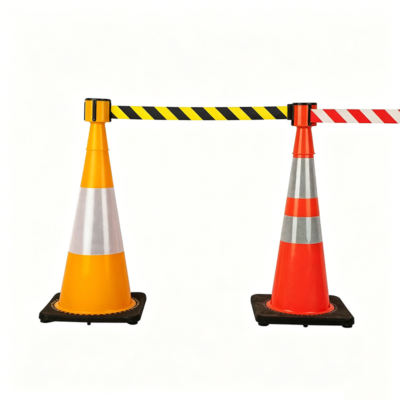 Cone-Top Retractable Belt Barrier na may 4-Way Connection